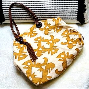 Lucky Brand Aztec Pattern White Brown Shoulder Bag